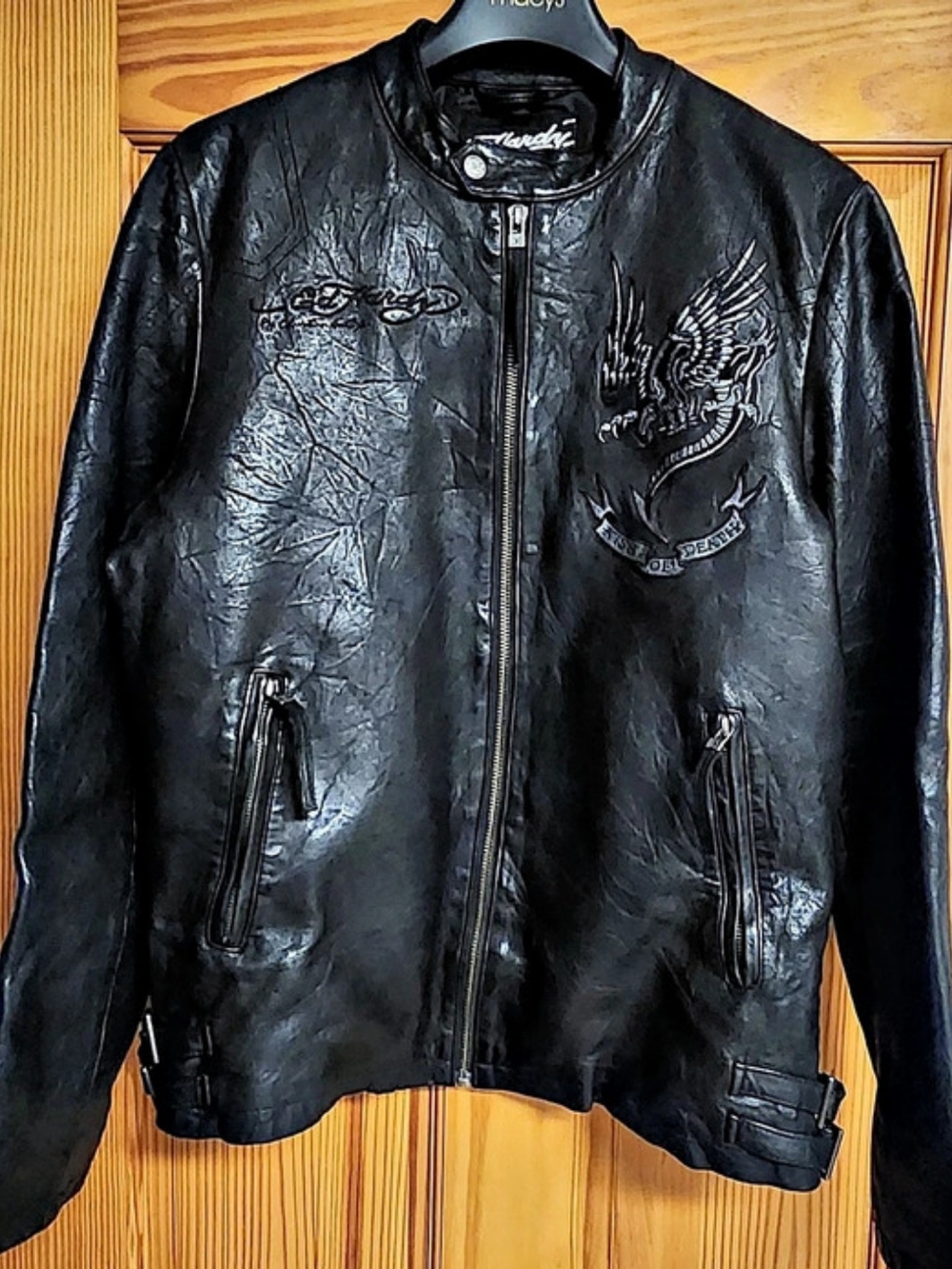 Ed Hardy Kiss of Death Leather Jacket Black